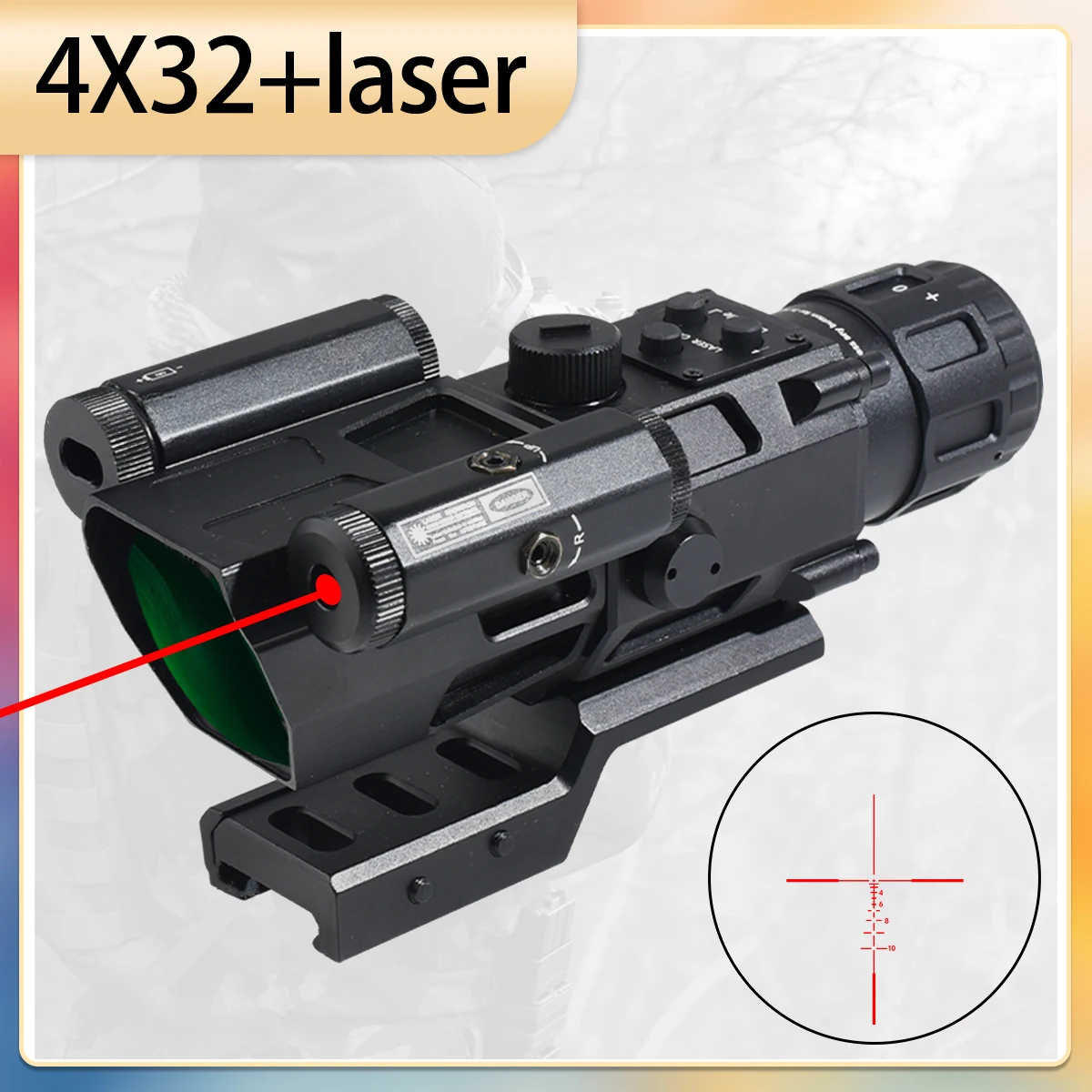 

Tactical 4X32 Prism Scopes Reflex Opticsl with Red Laser Rifle Scope Outdoors Hunting Airsoft Sight Crossbow Short Riflescope