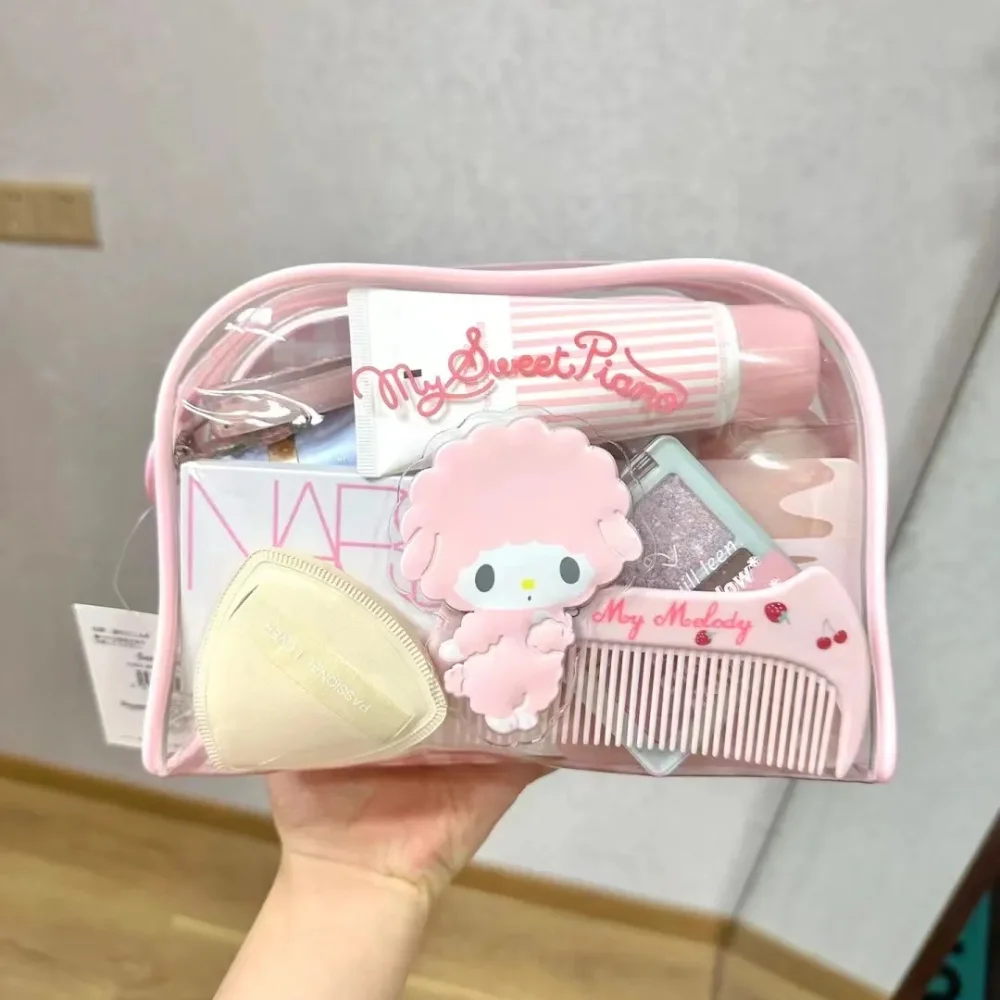 

Новая сумка для хранения из ПВХ Sanrio Piano, прозрачные косметички с героями мультфильмов Kawaii, большая вместительная сумка для туалетных принадлежностей, сумка для хранения мелких предметов