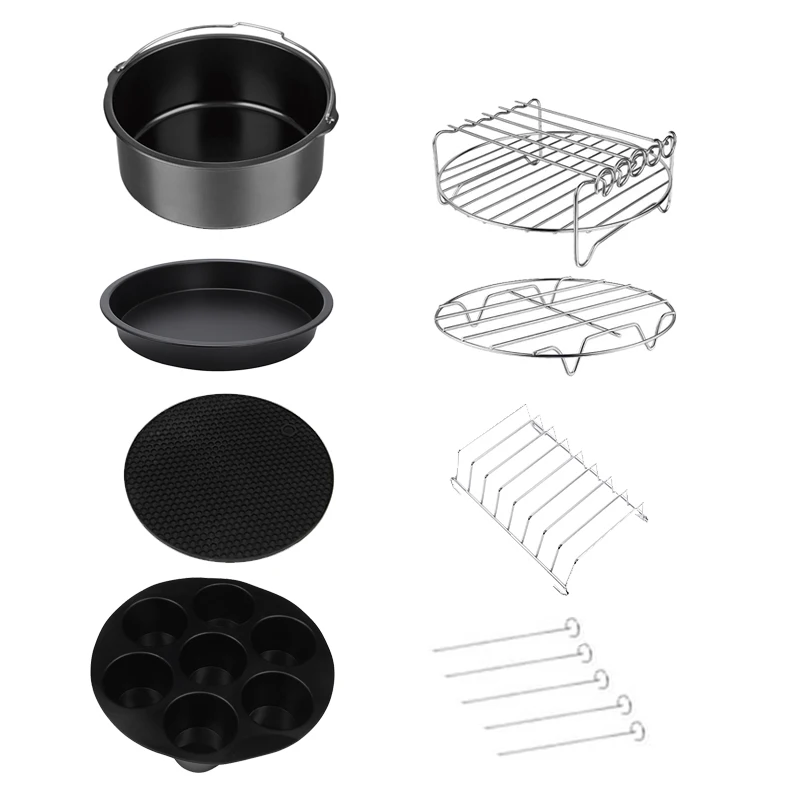 12Pcs Air Fryer Accessories 9 Inches for Airfryer 5.3-6.8QT Fryer, Baking Basket, Pizza Tray, Kitchen Cooking Tools