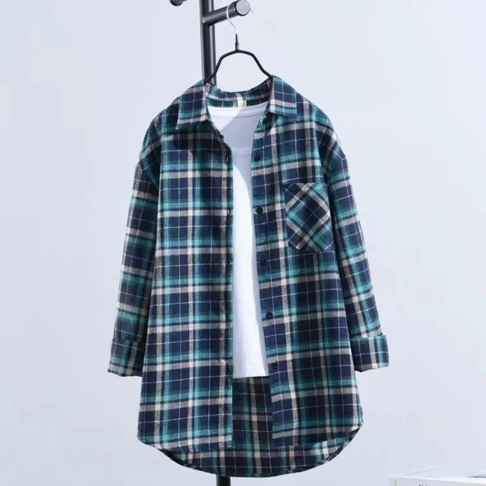 2024 Women Plaid Shirt Vintage Long Sleeve Loose Fit Blouse Korean Style Plaid Printing Lady Shirt Coat Ladies Casual Shirt Top