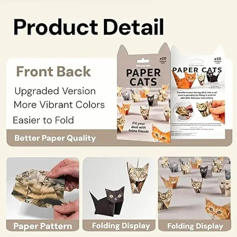  Paper Folding Cat DIY Hand Folding Animal Cute Image Craft Creative Set 3D Desktop Fun Decoration Beginner Art Activity Gift