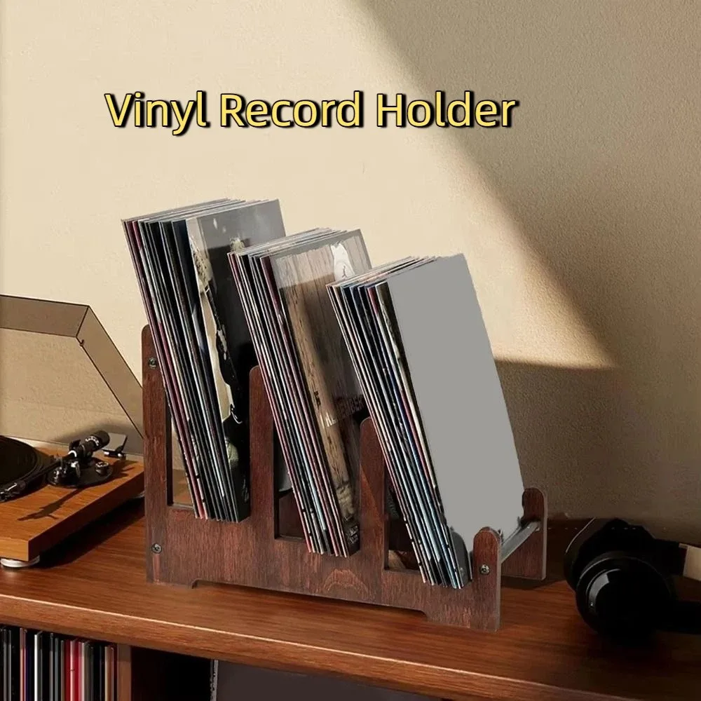 

Multi-functional Wooden Vinyl Record Holder Large Capacity Brown CD Display Stand Space Saving Book Storage Rack LP Storage