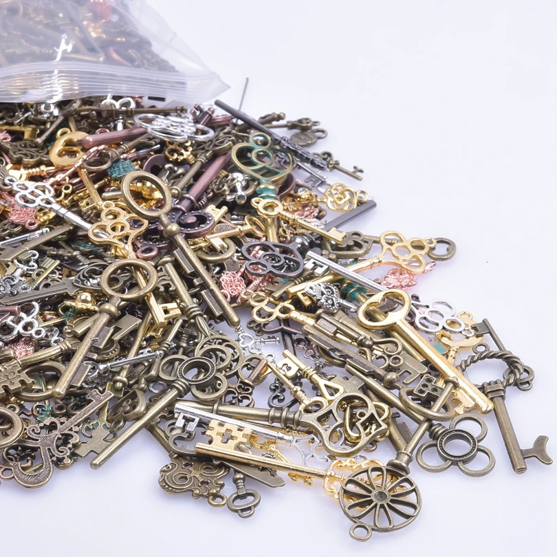 30/50/100PCS/Lot Random Mix Alloy Key Pendant Charms For Jewelry DIY Handmade Accessories Vintage Gold Silver Bronzer Color