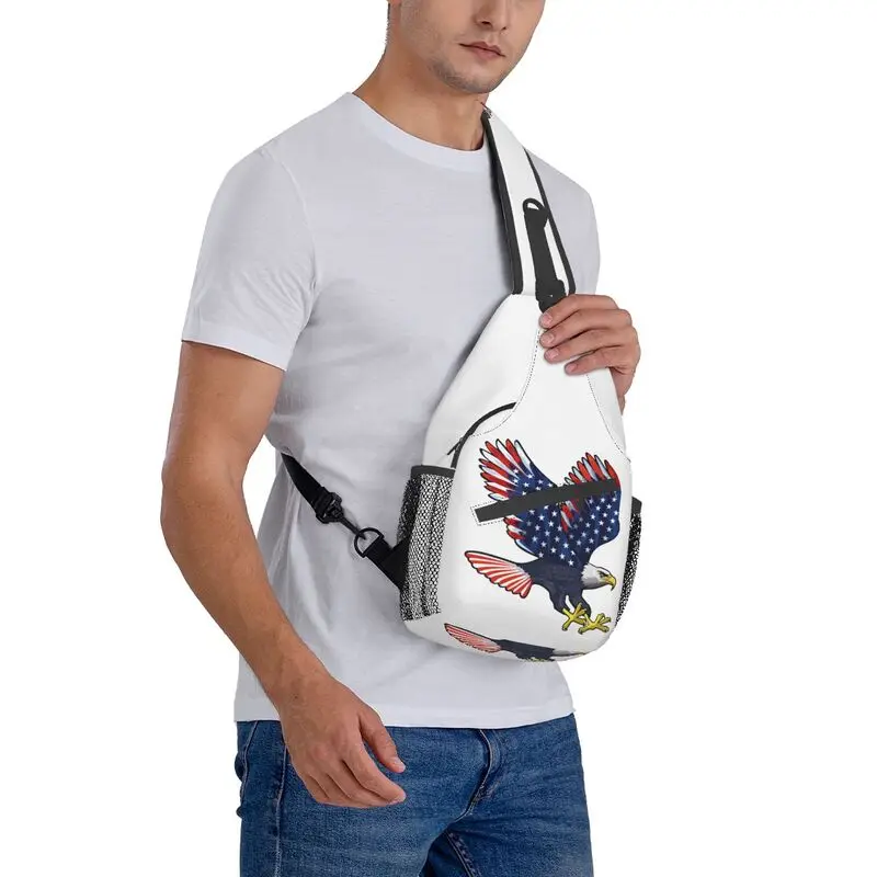 Casual Usa Eagle American Flag Crossbody Sling Rugzak Mannen Schouder Borst Tas Voor Reizen Fietsen