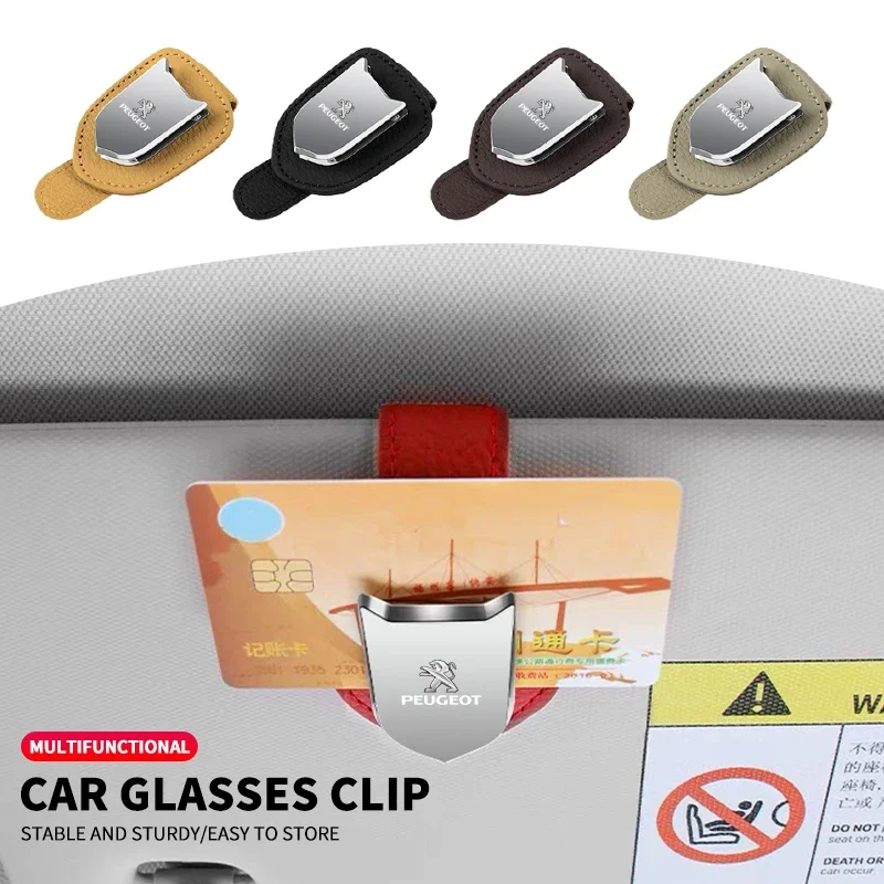 New Car Sunglasses Holder Car Magnetic Leather Clip Card Ticket Holder  For Peugeot 206 207 208 306 307 308 508 106 107 108 2008