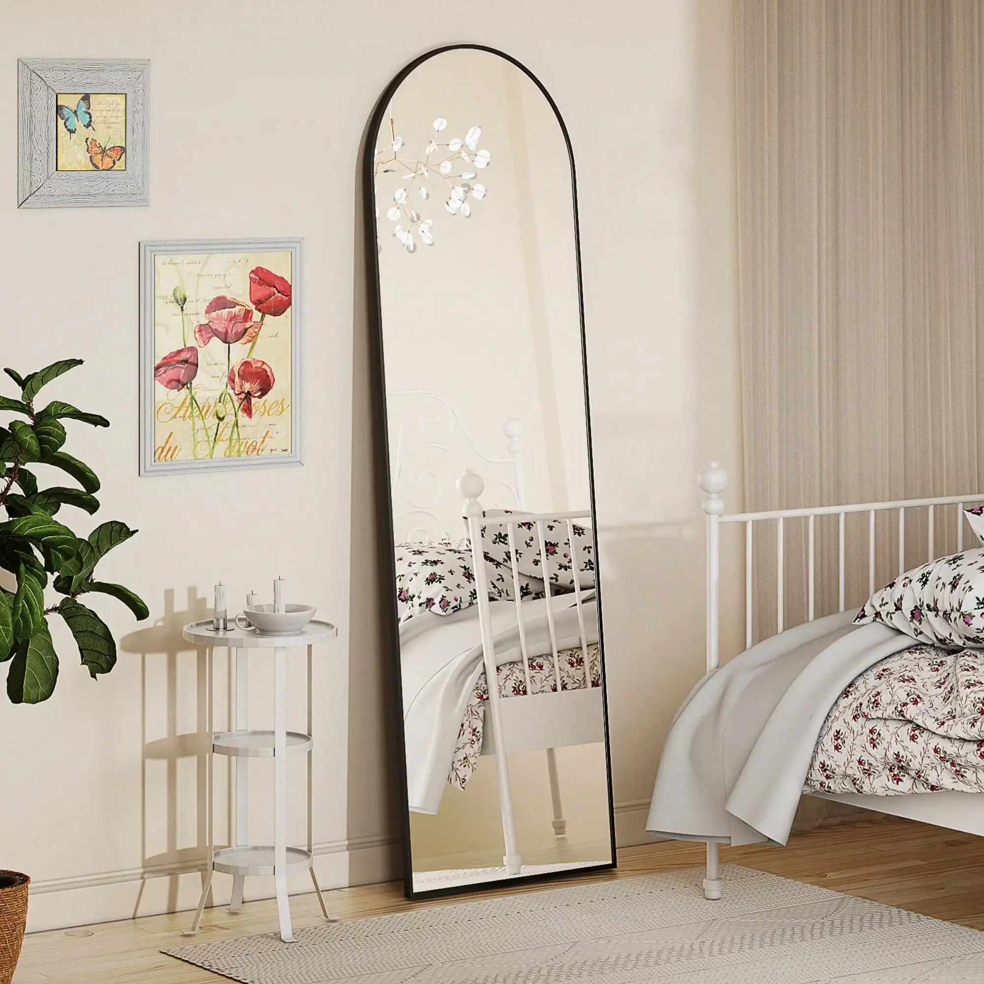16x59in Arched Full Length Mirror Black Free Standing Floor Mirror for Bedroom Living Room Decor