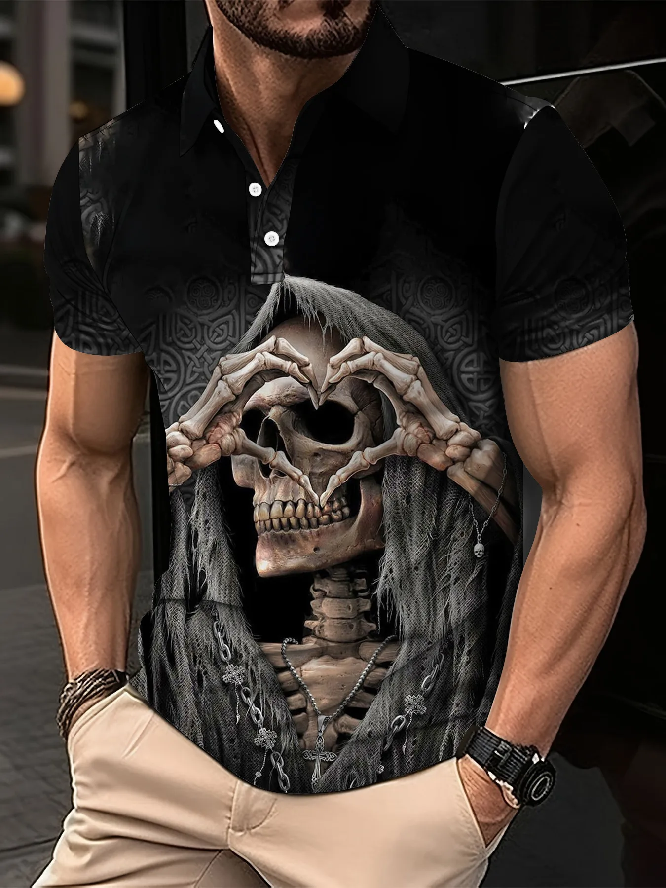 

Skull 3D Polo T-Shirt for Men Fashion Hip Hop Short Sleeve Shirt Men's T-Shirt Men's Clothing Vintage Casual Streetwear