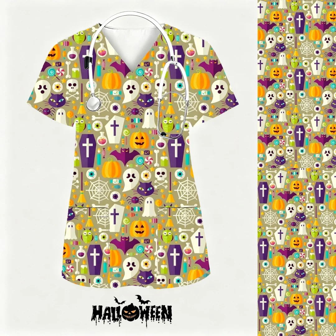 المئزر السريري امرأة العمل موحدة طباعة المجمدة قصيرة الأكمام الخامس الرقبة القمم ممرضة موحدة امرأة ممرضة موحدة ملابس العمل