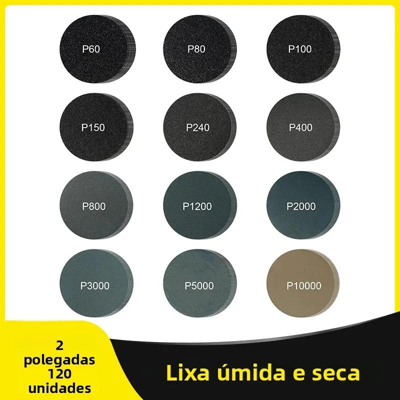 2 Polegada 50mm disco de lixamento molhado & seco 60 a 10000 grão 120 pçs carboneto de silício gancho loop lixa para polimento de madeira automotiva