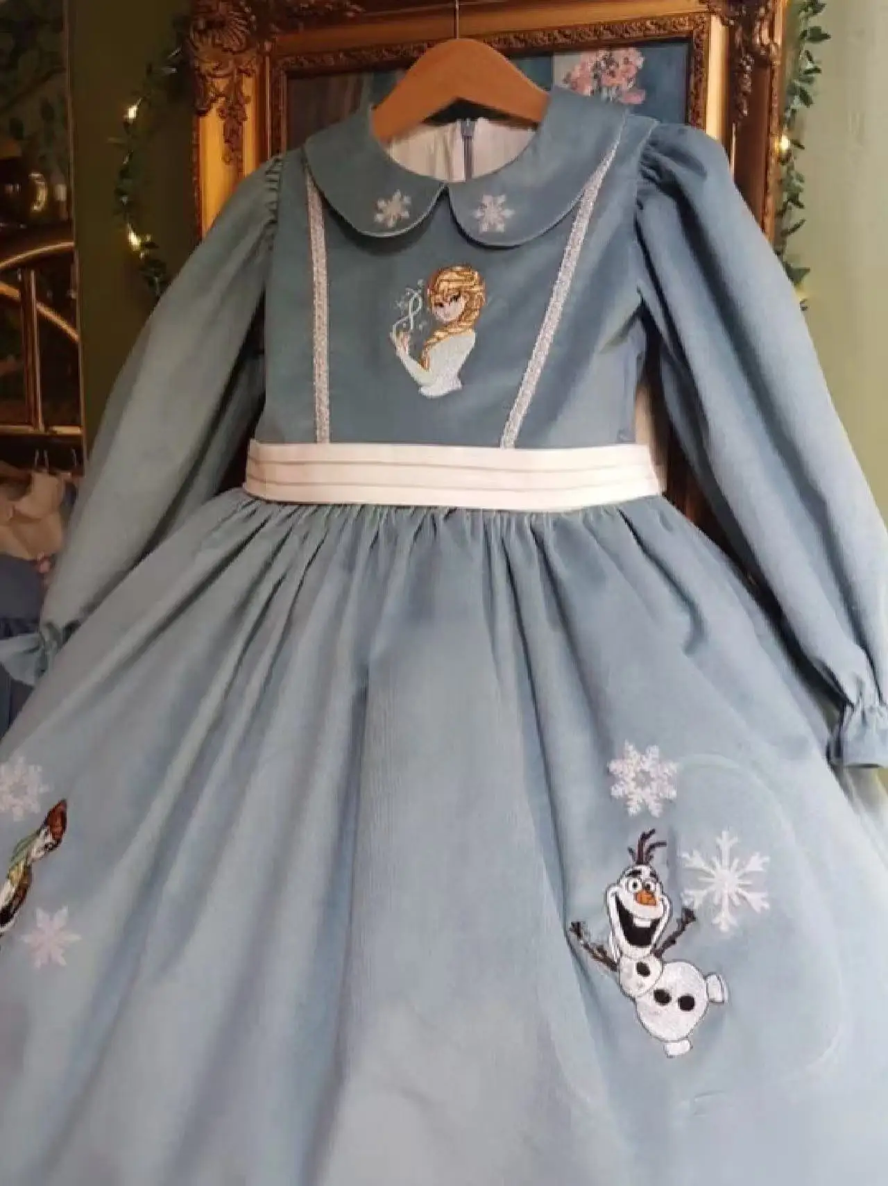 

Осеннее синее бархатное платье со снеговиком и вышивкой для маленьких девочек 0-12 лет, синее бархатное платье с длинными рукавами для фотосессии на день рождения, праздник, Рождество C298