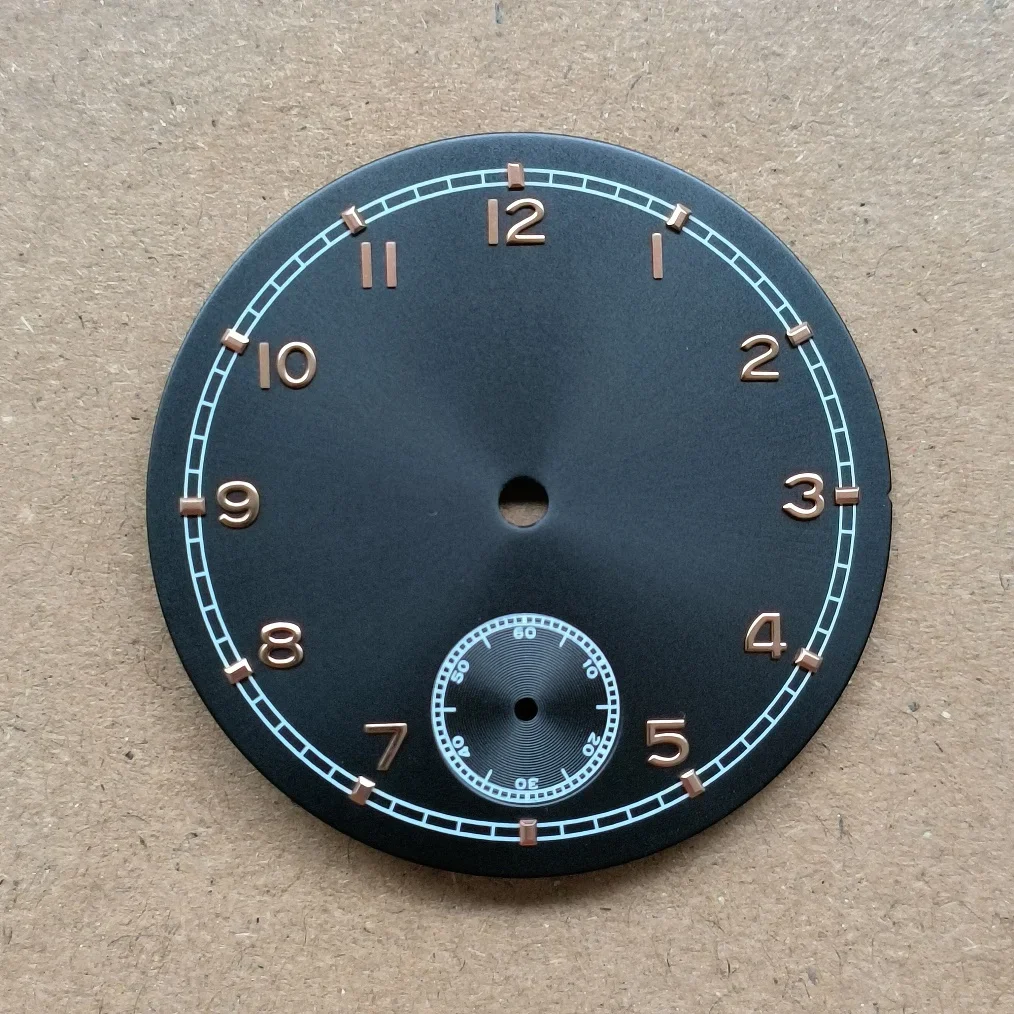 لا يوجد شعار 37 ملم قرص ساعة إكسسوارات الساعة قرص أسود رقم ذهبي وردي سمك 0.4 ملم مناسب لحركة ETA6498 ST3621