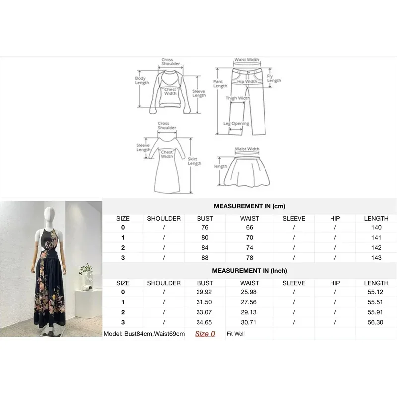 2025 New Holiday Design Cut Out Re-tro Floral Print Pure Linen High Quality Halter Pleats Women Maxi Black Dress