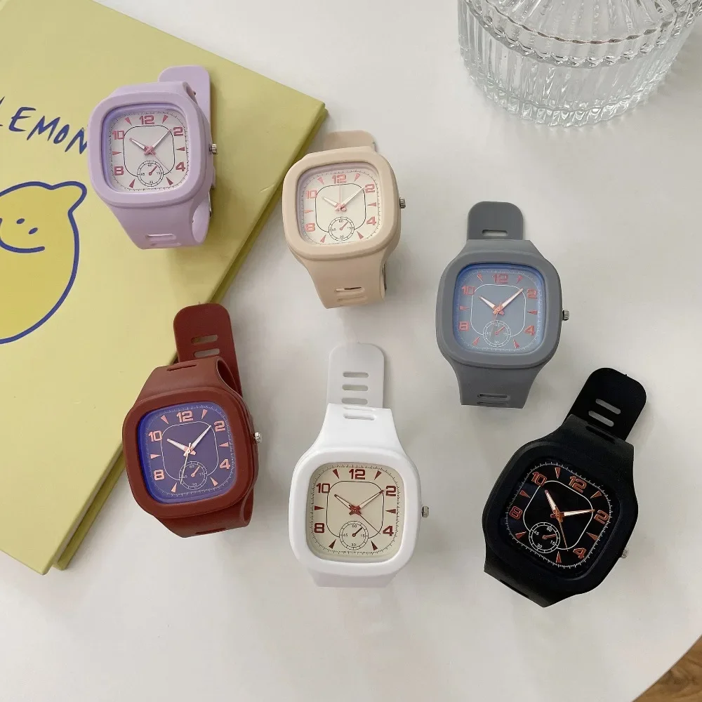 New Cute Pink Square Watch Women Casual Sport WhiteWatches Silicone Band Quartz Wristwatches Ladies Gilrs Students Watch Reloj