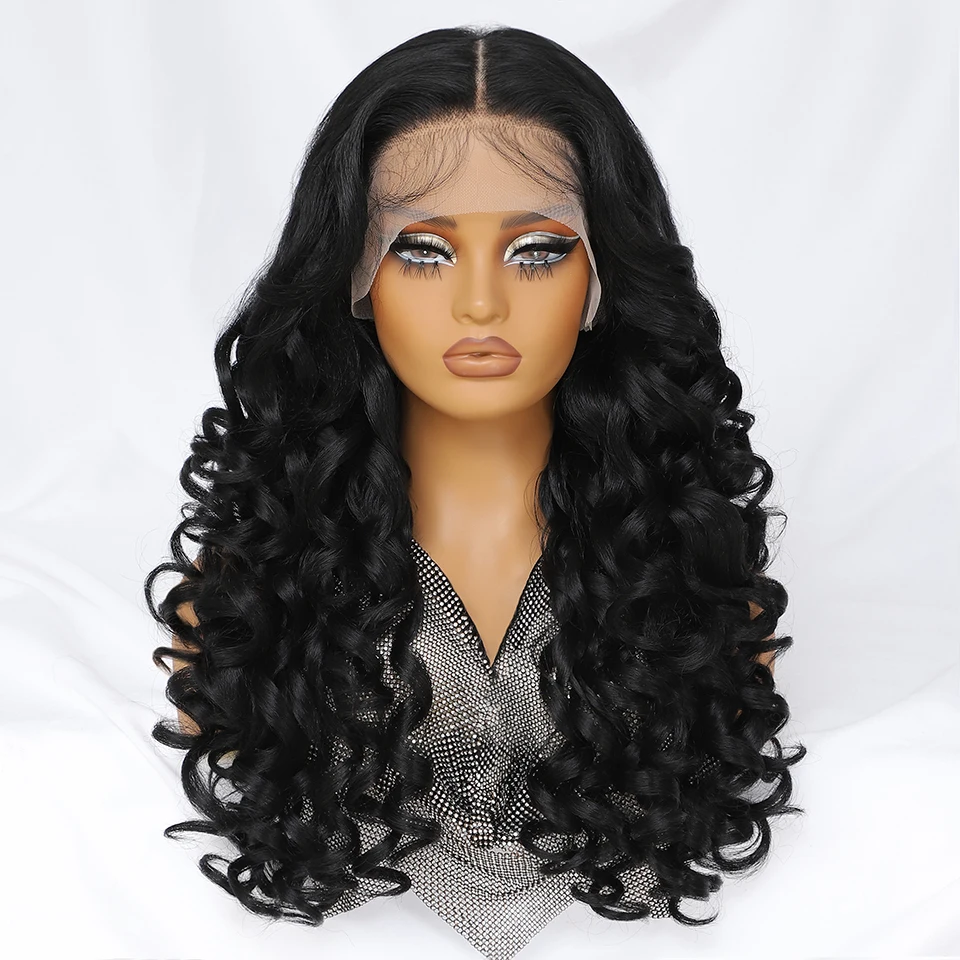 24 Inch Curly Lace Frontal Wigs Synthetic For Afro Women Black Pink Blue 13X6 Lace Front Wig With High Quality For Africa Female