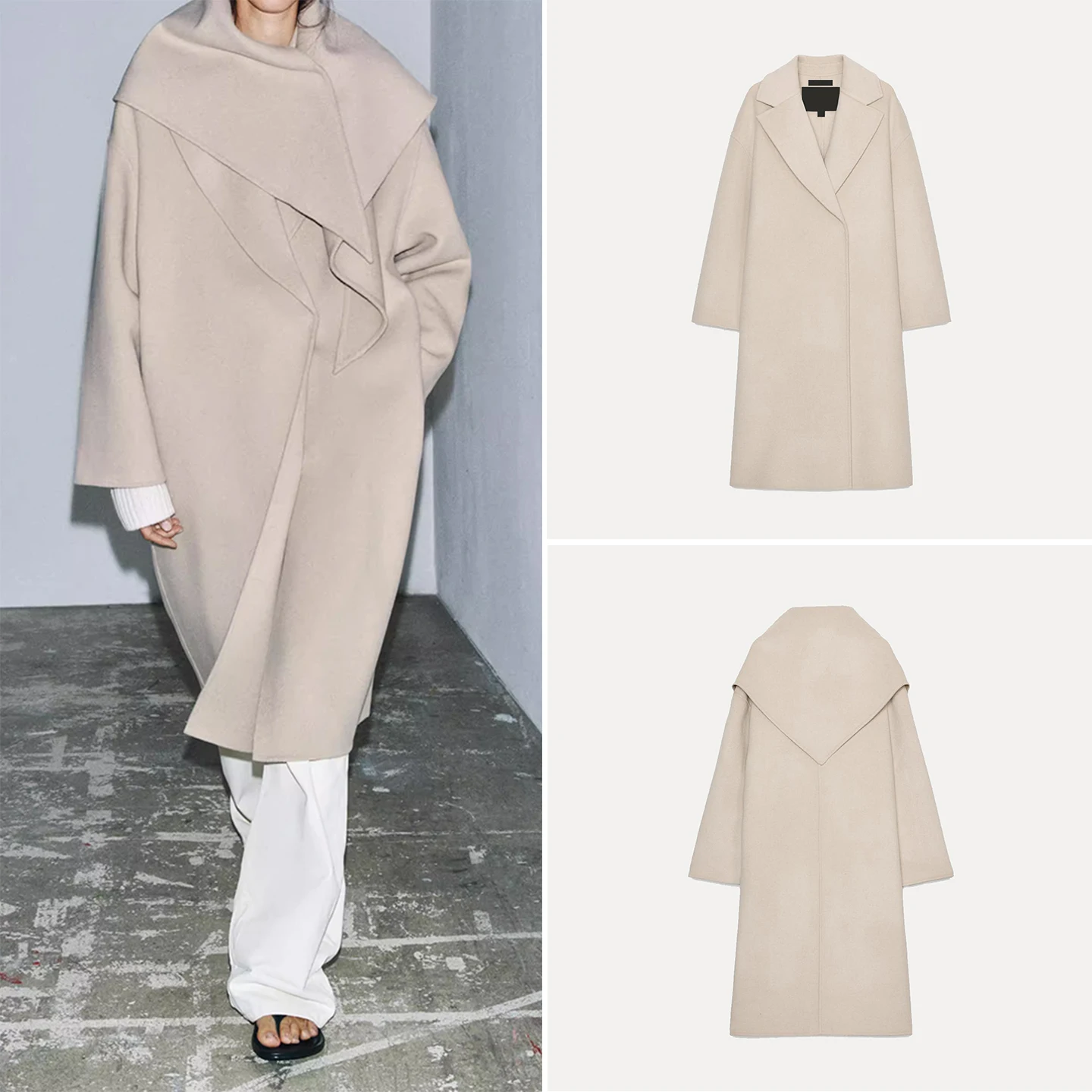 Z Women's Faionable Loose Coat 2025 Autumn Season High Quali Woolen Outerwear Ele Scarf Included