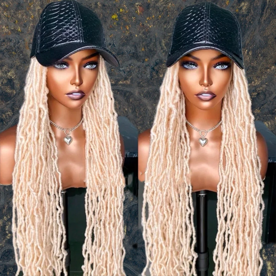 WIGERA Synthetic Honey Blond Extra Long Soft Nu Faux Locs Braided Baseball Cap Wig Braids Wig Hair Extensions With Hat For Women