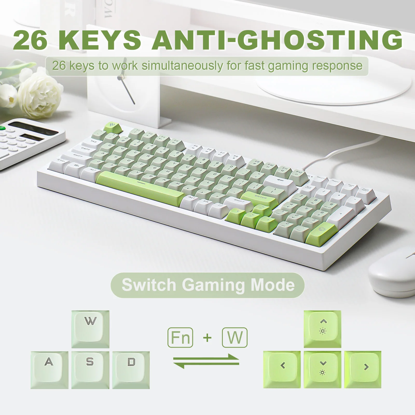 Imagem -03 - Teclado Retroiluminado com Fio Gaming Resistência a Derramamento Anti-ghosting Silenciosa Completa Numpad Membrana Branco 98 Chaves Yunzii-d98