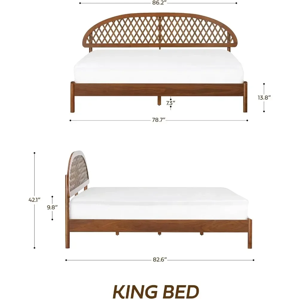 #For Bed Frame, Gemstone Wood with Headboard, 1000 Lb Capacity, Easy Assembly, King Size Dark Walnut, Wooden Center Stand