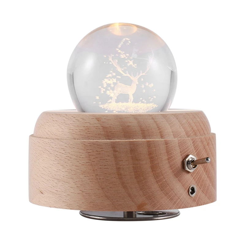 

3D Crystal Ball Music Box The Deer Luminous Rotating Musical Box With Projection Led Light