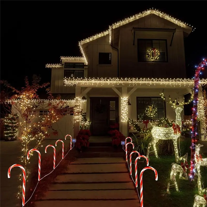 A84E-Solar Christmas Candy Cane Lights Outdoor Christmas Decorations Waterproof Pathway Lights Garden Lights