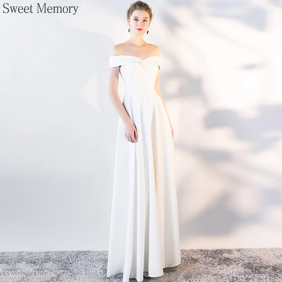 

N108 Sweet Memory White Red Black Navy Evening Dress Boat Neck Floor Length Dresses for Women Party Wedding Evening Gowns