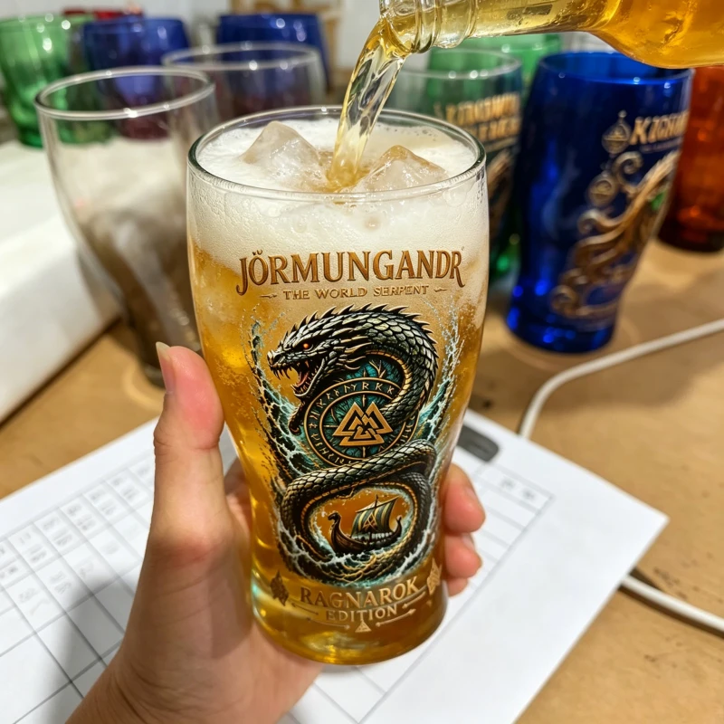 Viking Ragnarok Jormungandr Serpent Glass Cup Norse Mythology Beer Tumbler Gothic Collectible Glass Mug