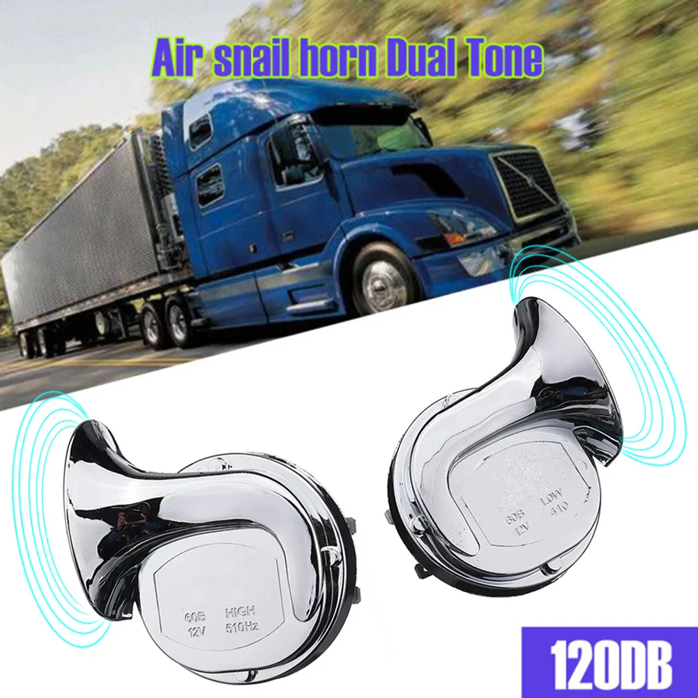 2Pcs 12V 120dB Car Horn Motorcycle Universal Chrome Dual Tone Air Snail Horn Car Accessories New