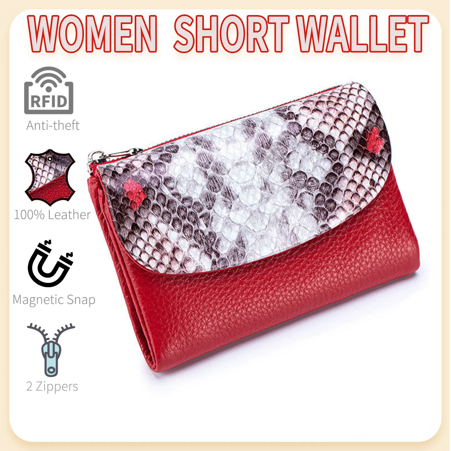 Genuine Leather RFID Short Wallet Women Magnetic Hasp Patchwork Card Holder Money Clip Female Coin Purses Women's Mini Wallets
