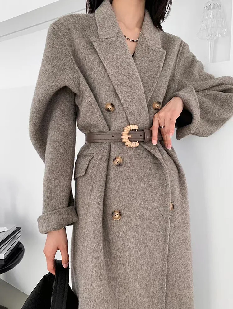 2023 Autumn Women Drouble Breasted Woolen Coat Turn Down Collar Cashmere Winter Clothes Long Coats Tops New