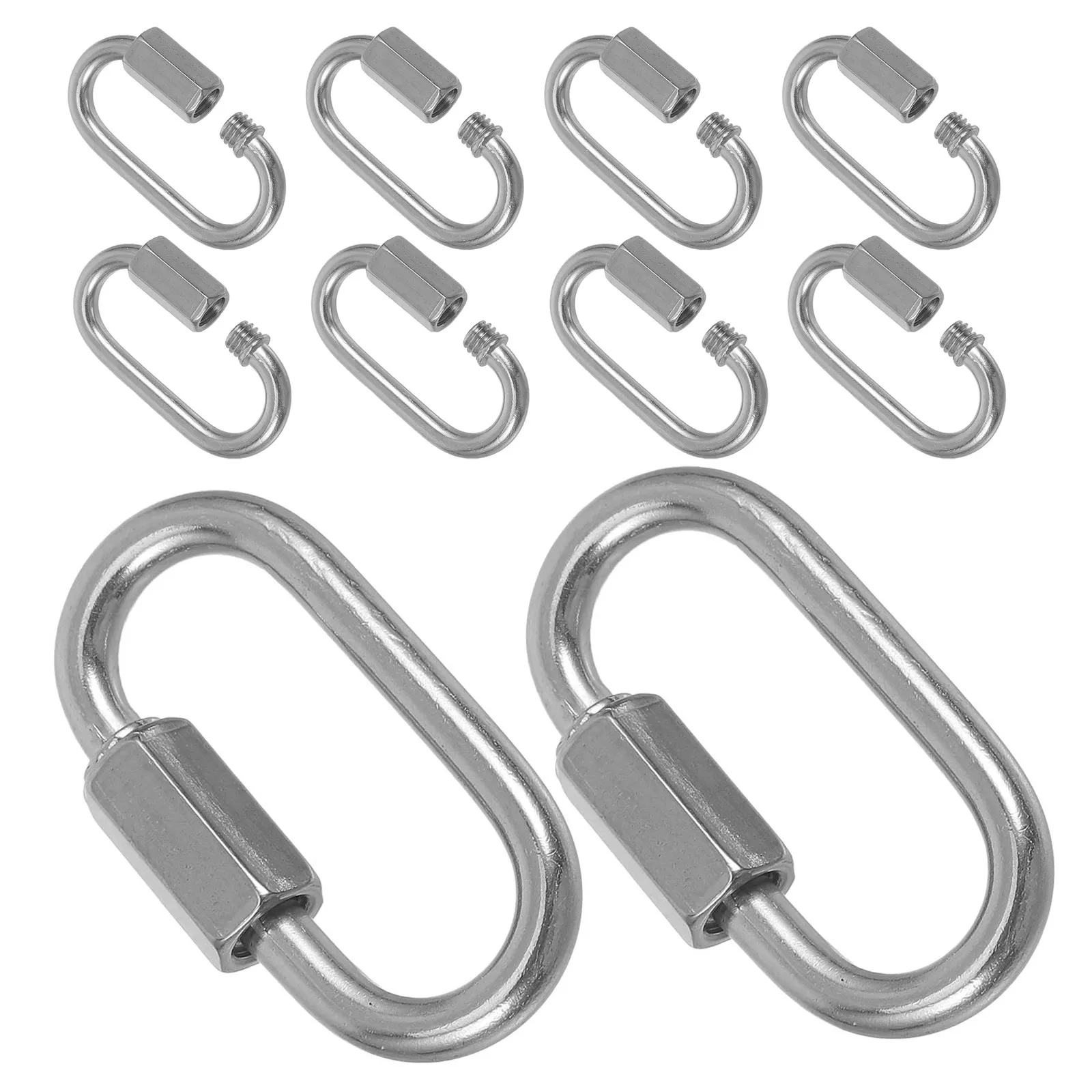 10Pcs D Shape Stainless Steel Chain Link Connector Heavy Duty Quick Locking Threaded Safety Connector for Hammock Birdcage