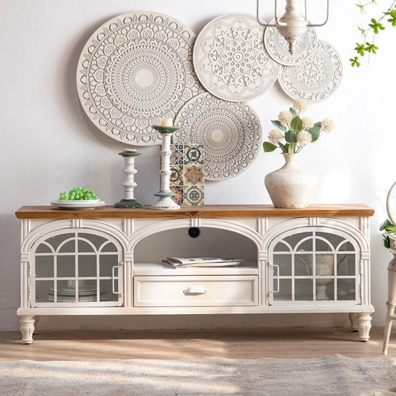 Nordic white TV cabinet French retro floor-to-ceiling aesthetic Television tables bedroom art tv board möbel interior furniture