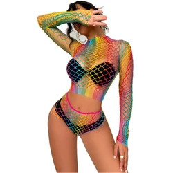 Open Crotchless Sexy Lingerie Fishnet Rainbow cotton Lingerie Striped Sex Underwear Erotic Dress Bodysuit Tights Girlfriend gift