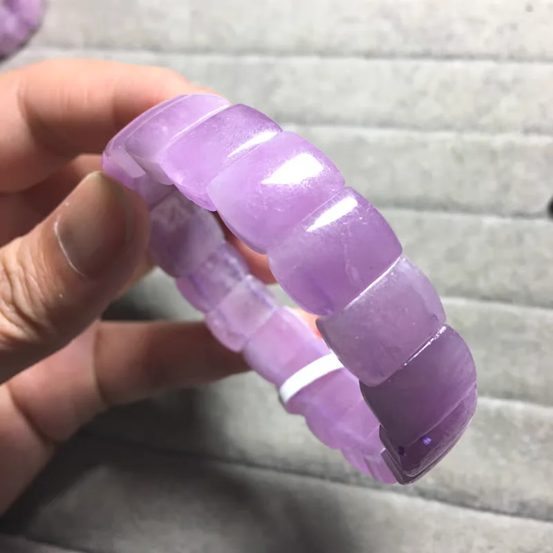 Natural Purple Kunzite Rectangle Beads Bracelet Cat Eye 14x10mm For Women Men Purple Kunzite Bracelet AAAAAA