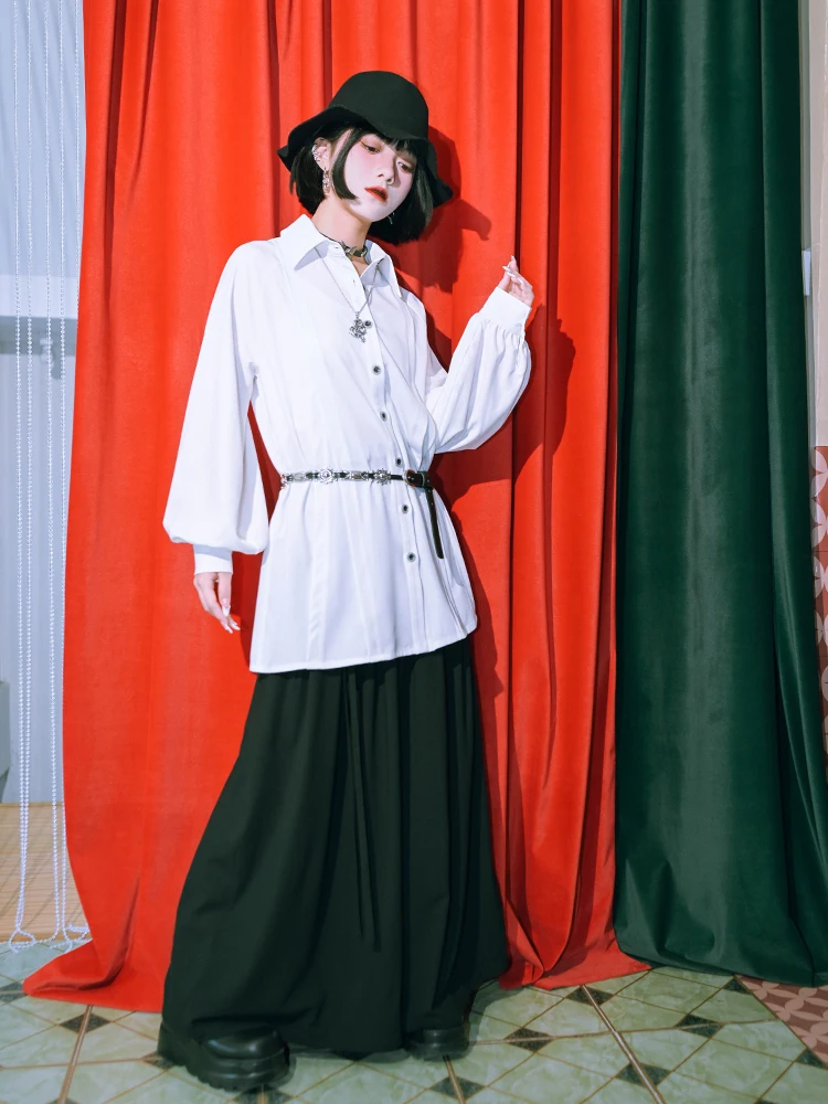 White Shirt Lantern Sleeve Loose And Comfortable Versatile Medium And Long Styles Off White Leisure