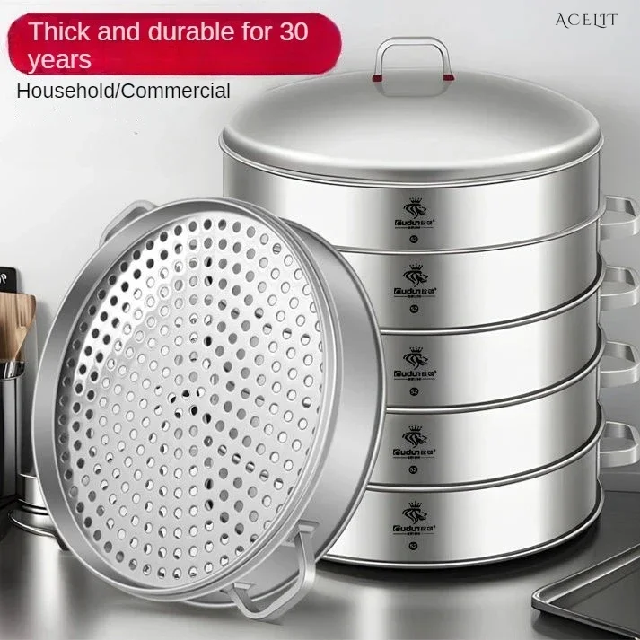 Commercial stainless steel steamer. Large, thickened, and heightened cage. Household super large steamer with large capacity.