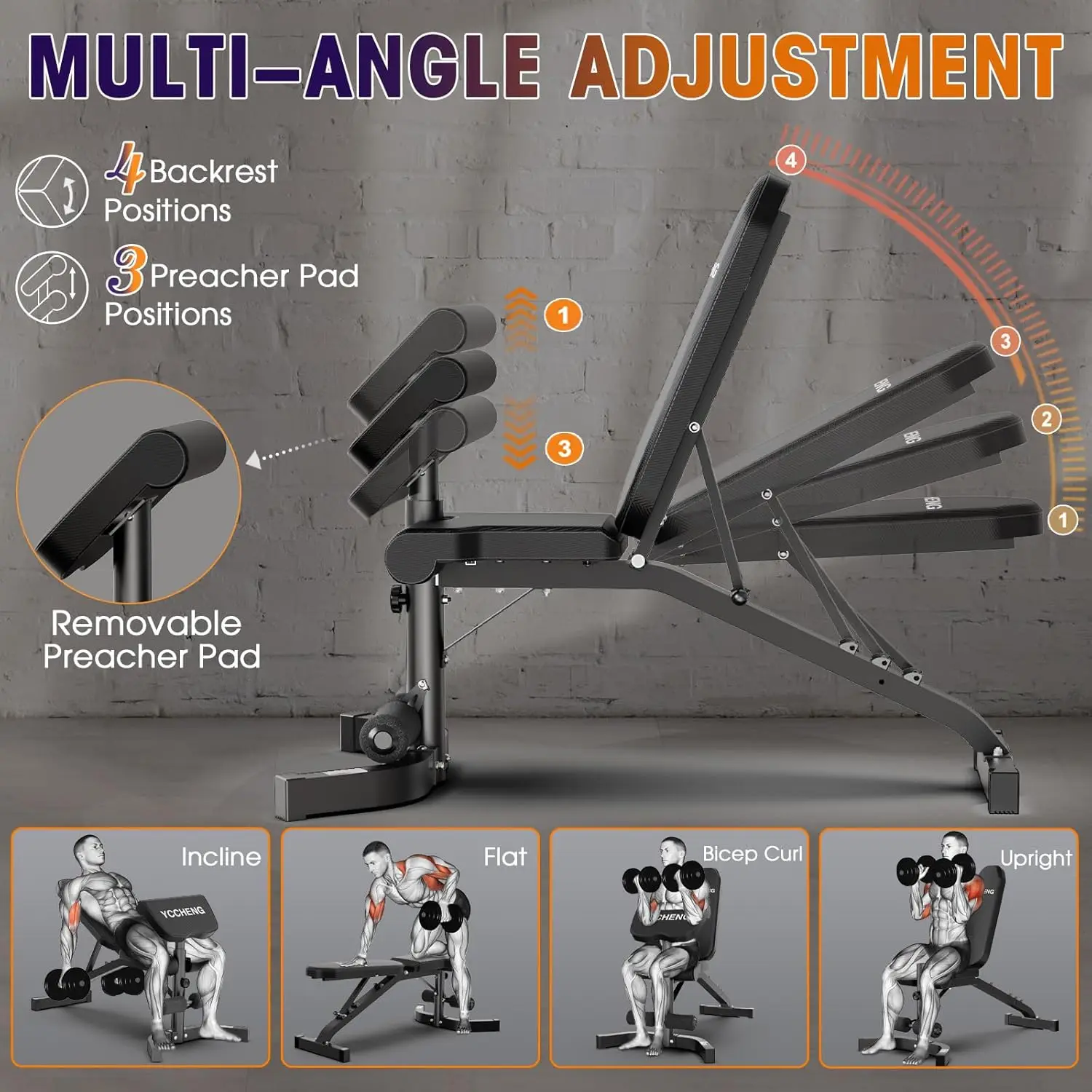 l Adjustable Weight Bench/Workout Bench with Barbell Rack Set for Home Gym, Upright Incline Flat Exercise Benches