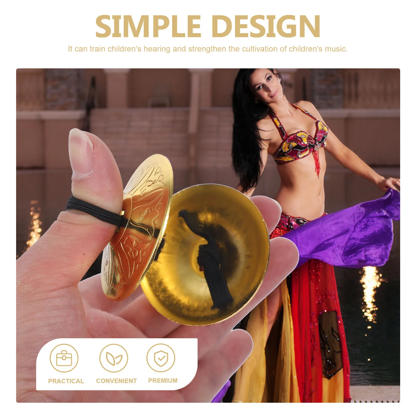 

2 Pairs Copper Finger Cymbals Small Musical Instruments for Kids Dance Entertainment Durable Easy to Clean Mini Size
