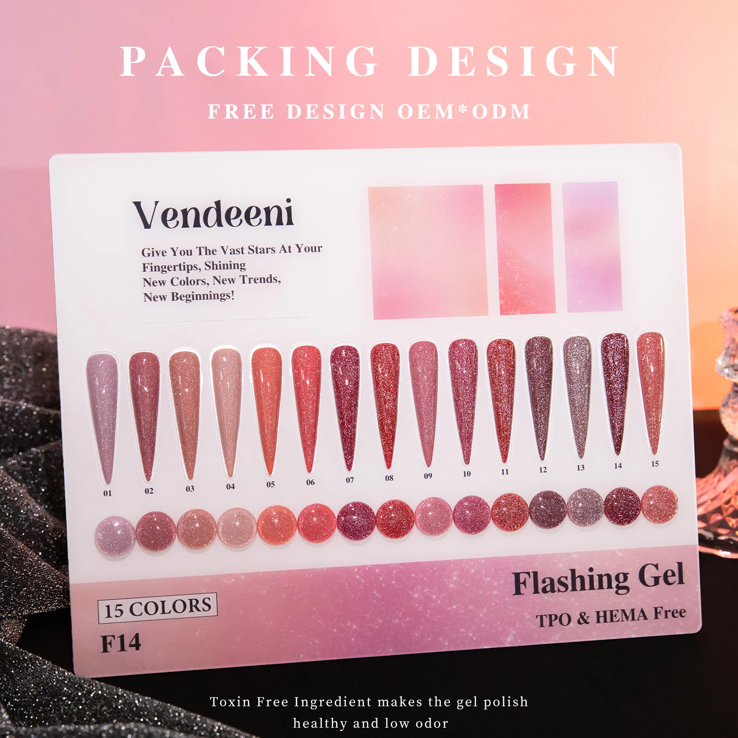 Vendeeni 15 couleurs ensemble de vernis Gel Disco réfléchissant Collection FREETPO HEMA OEM diamant paillettes Gel vernis à ongles pour Salon d'art des ongles