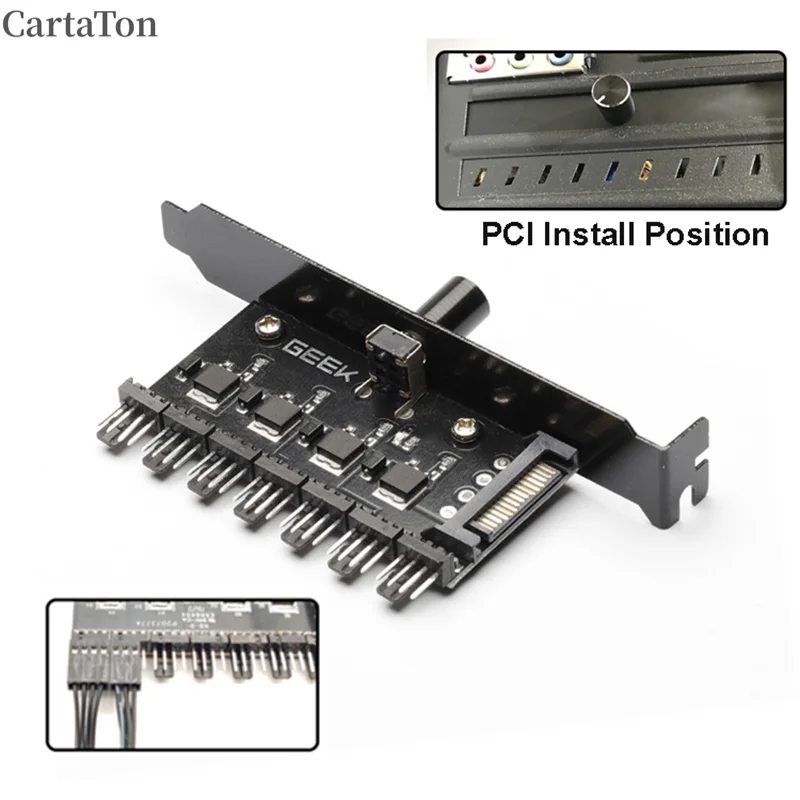 7-Channel Cooling Fan Hub Speed Controller Cable Splitter 3Pin 4Pin Power Supply Sata Charging Radiator for PC Case Temperature