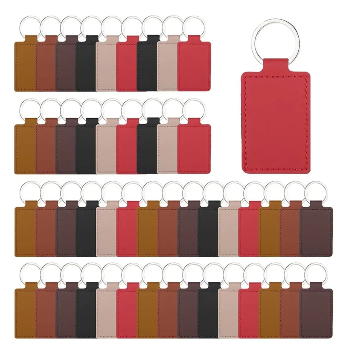 2026 New 48 Pcs Leather Key Fob Kit, Rectangular Keychain Blanks, PU Key Chain, Stamping DIY Crafts
