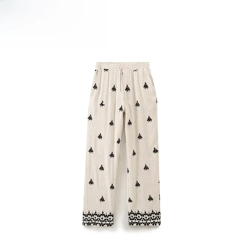 

ZAR Summer New Women's Faionable Embroidered Wide Leg Pants Street Sle Long Casual Pants Polyester Fiber
