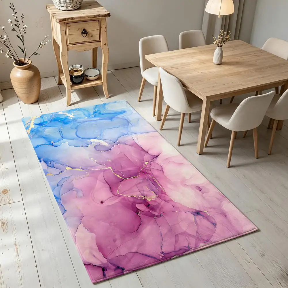 2D 1 piece soft, easy to care, machine washable indoor rug with alcohol ink style, suitable for under dining table, living room, bedroom, entryway, home office, country style home decor