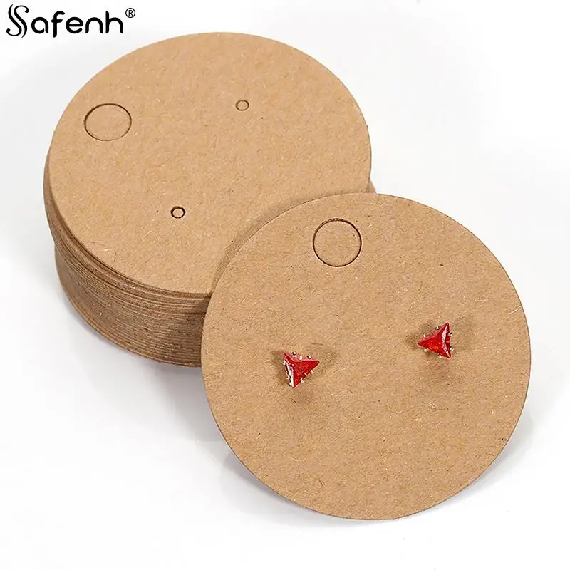 50pcs/set  Round Cardboard Earring Display Cards Blank Kraft Paper Jewelry Hanging Tags For Earring Ear Studs Selling Packaging