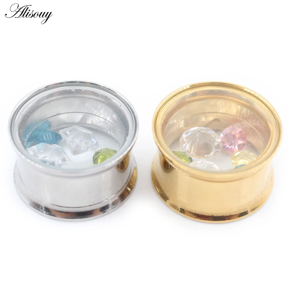 2PCS Stainless Steel Glass Mirror Face Crystal Ear Tunnels Plugs Expander Stretcher Flared Gauges Earrings Piercing Body Jewelry