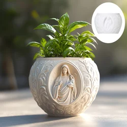 Lace Maria hands prayer relief succulent plant flowerpot resin silicone mold Hair goddess blessing box candle cup gypsum molds