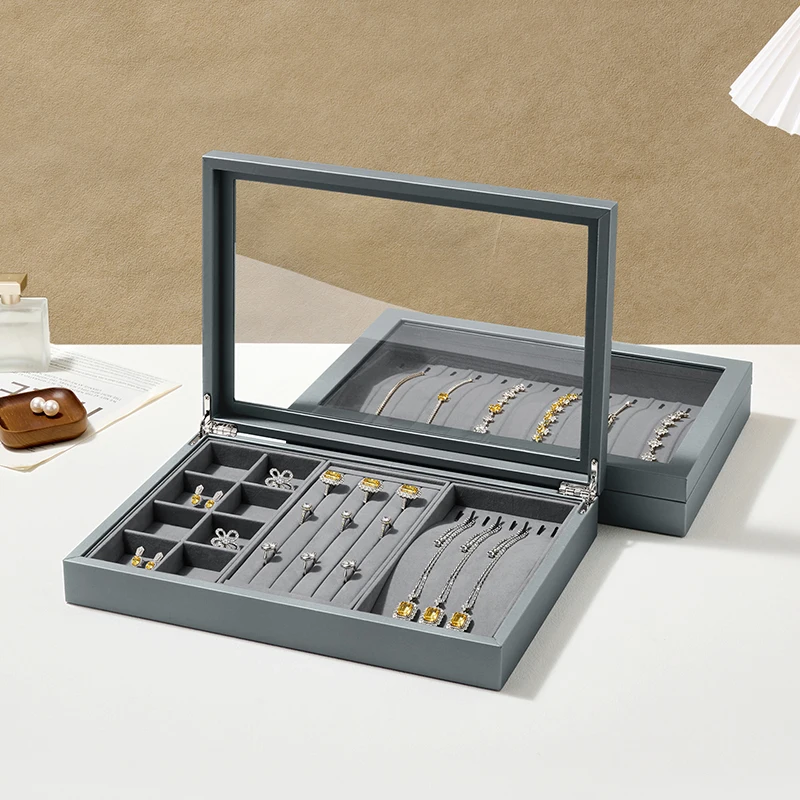 Oirlv PU Leather Jewelry Box With Lid Jewelry Organizer Necklace Ring Bracelet Storage Display Box Multi-functional Jewelry Case
