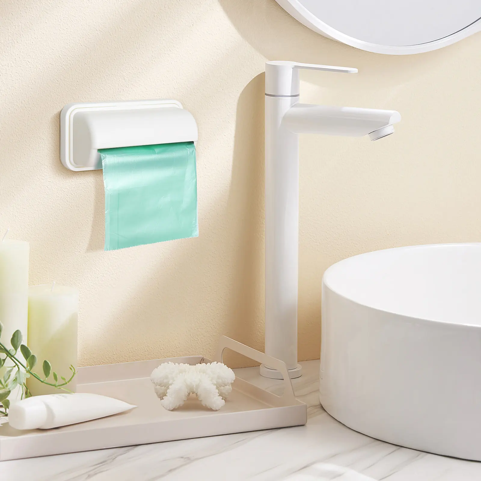 3pcs Wall-Mounted Plastic Garbage Bag Holder with Adhesive, Large Opening for Easy Trash Bag Storage