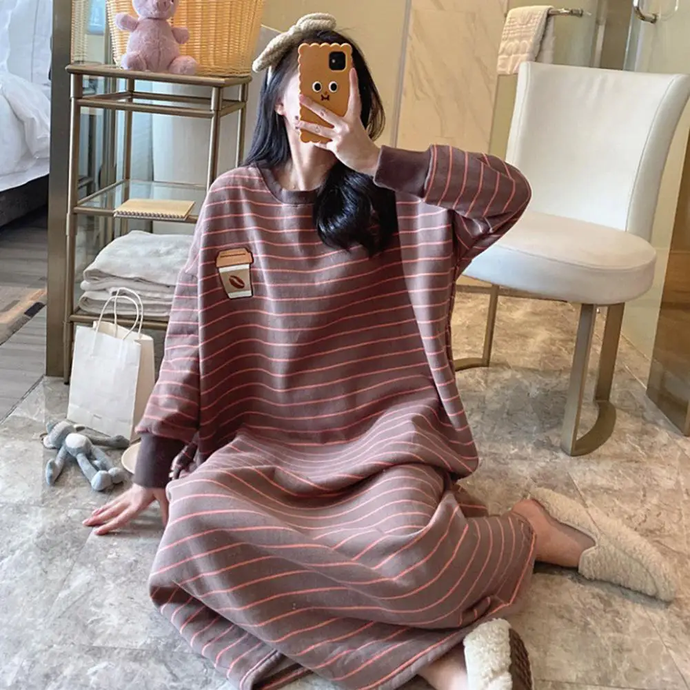 Women Fashion Loose Dress Autumn Winter Thicken Warm Cartoon Cute Oversized Pajamas Nightwear for Winter