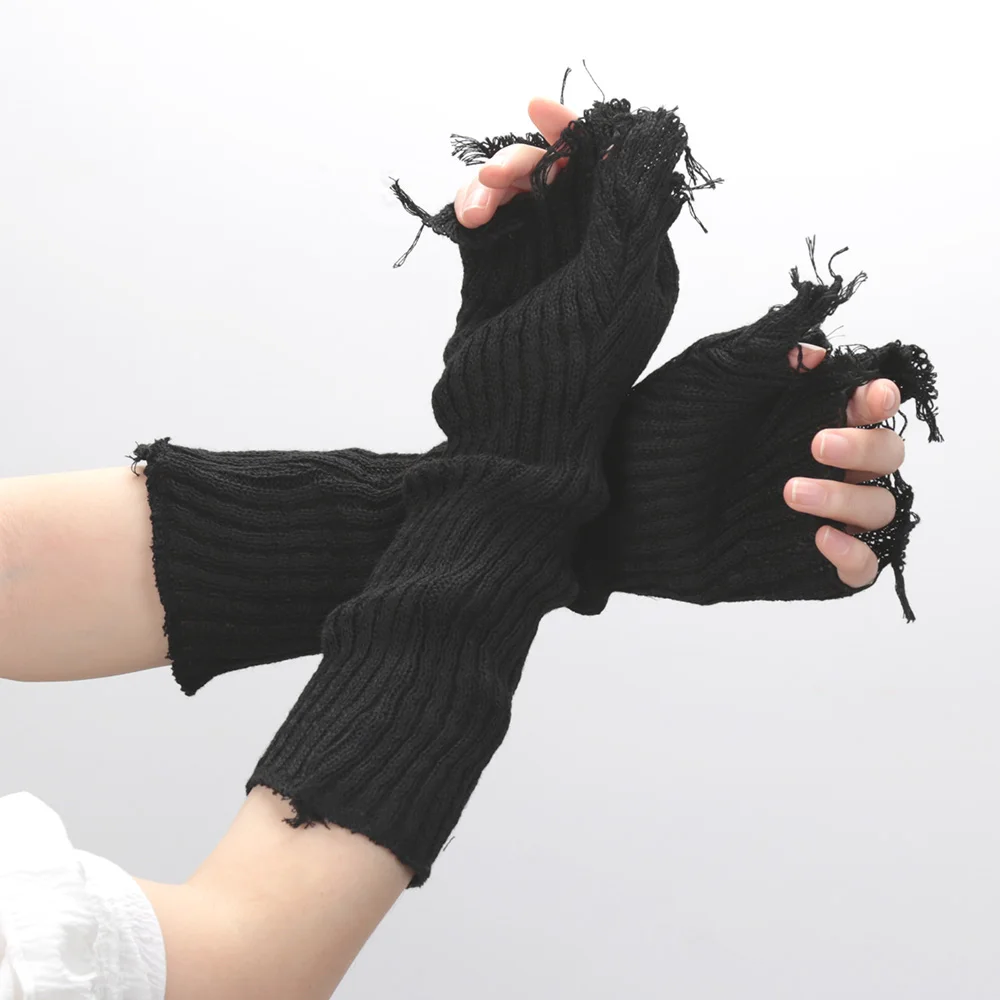 

Gothic Anime Soft Gloves Autumn Winter JK Girls Mittens Oversleeve for Women Men Cool Tattered Style Cuff Fingerless Arm Warmers