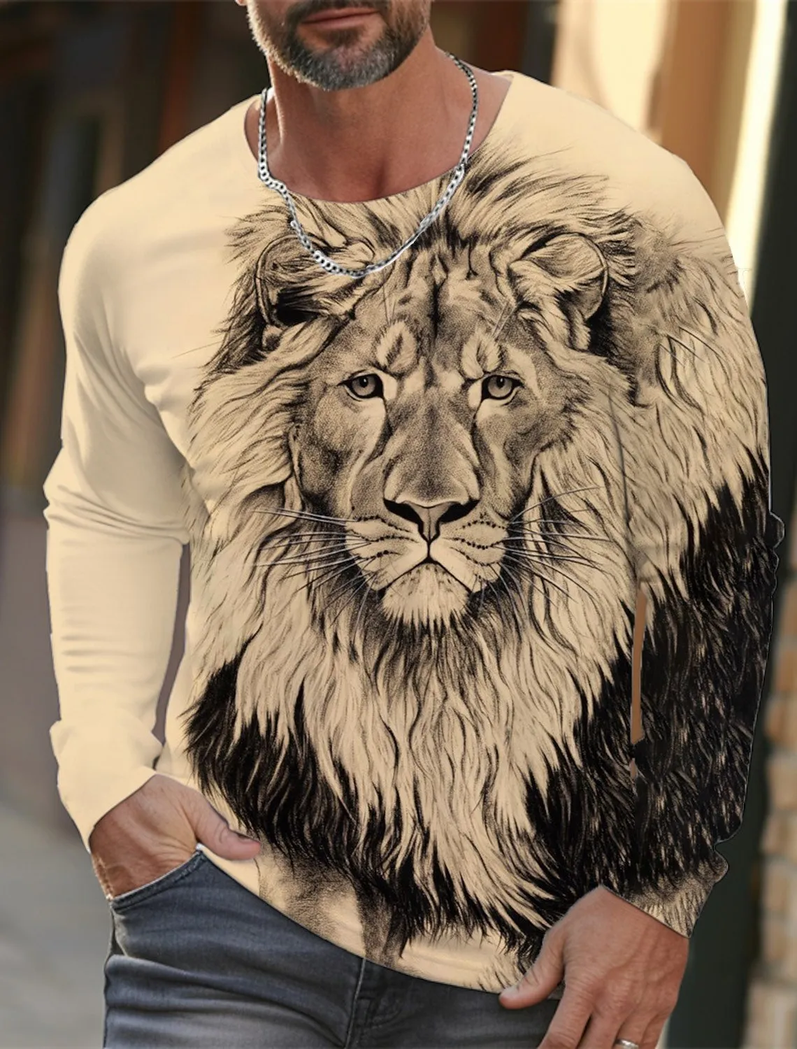 Men\'s Round Neck Long Sleeves T-shirt animal Lion wolf and scorpion Pattern Printing 3D Printing Outdoor Daily Design funds